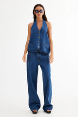 LIONESS Hills Halter Top Dark Denim
