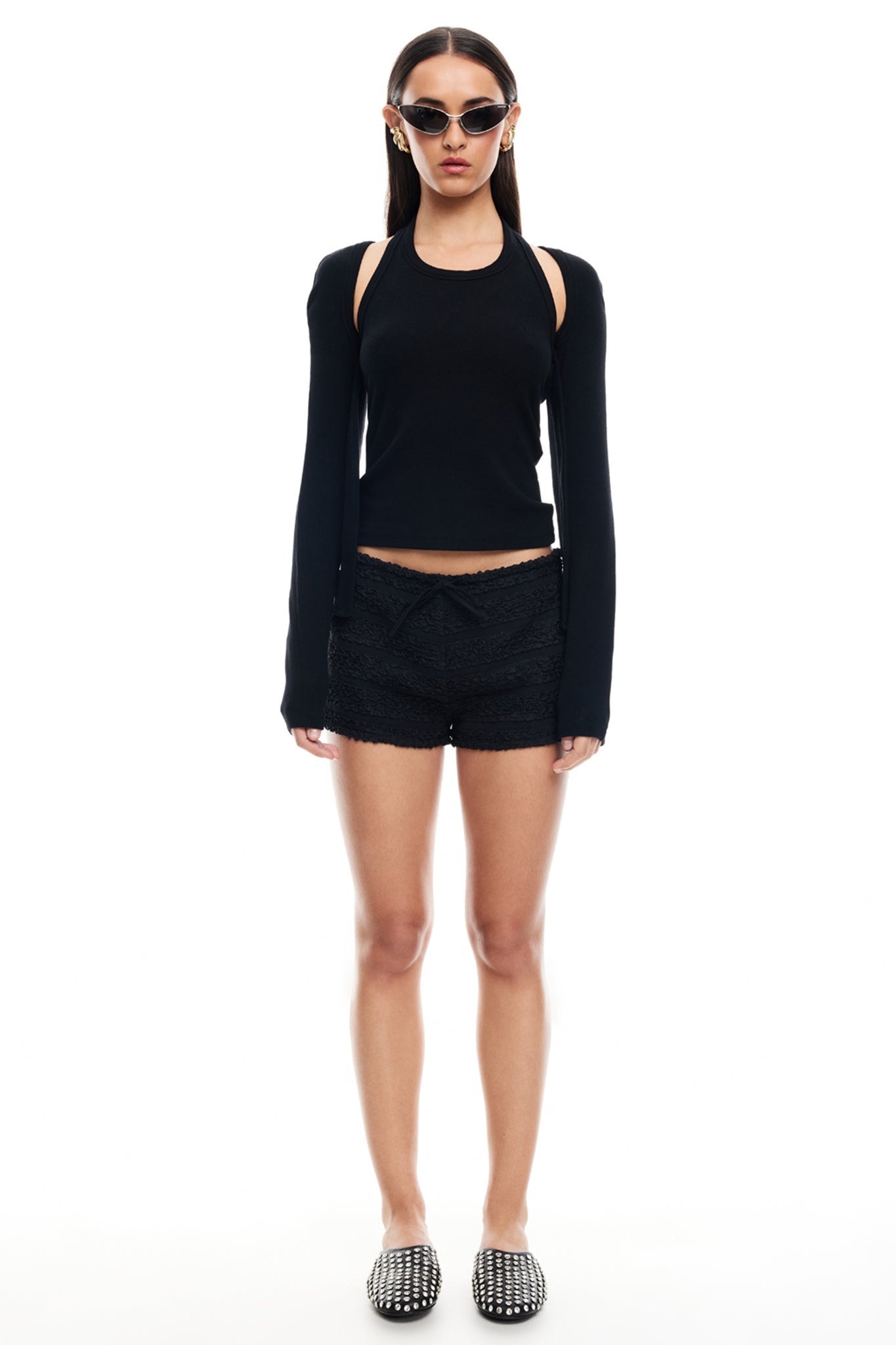LIONESS Sculpted Long Sleeve Tank Top Onyx