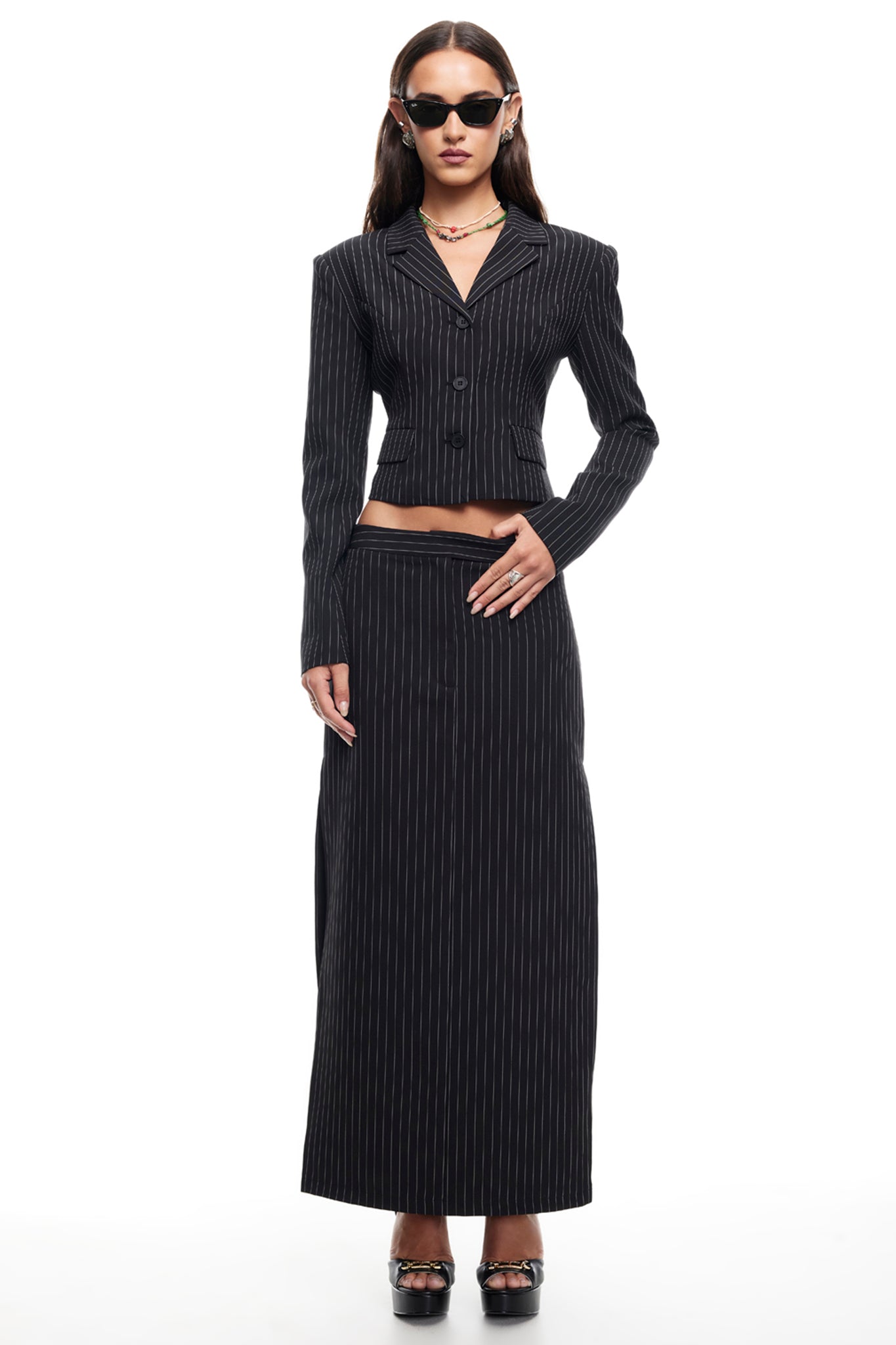 LIONESS Lune Blazer Onyx Pinstripe