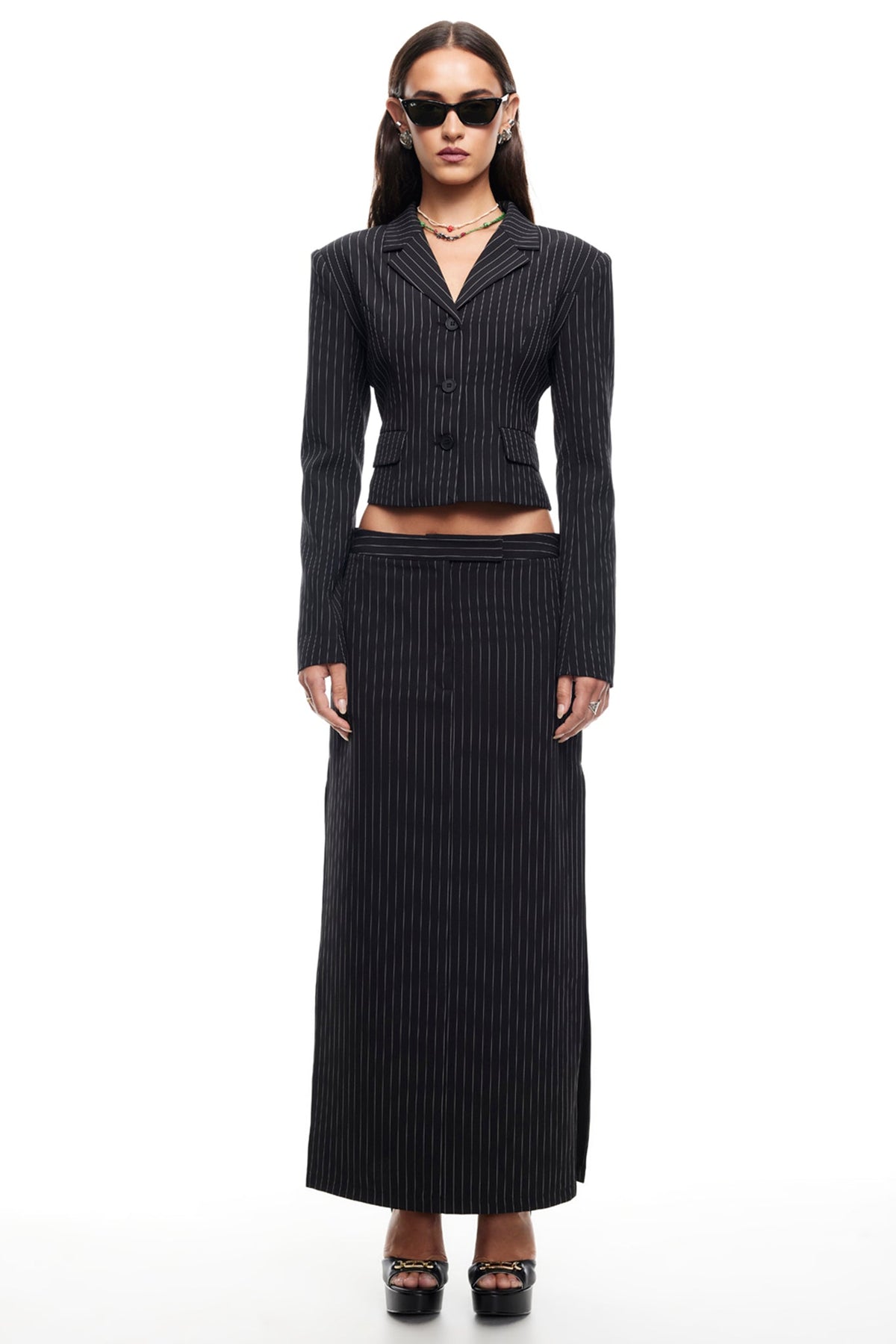 LIONESS Lune Maxi Skirt Onyx Pinstripe