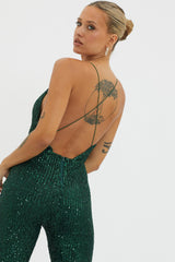 Midnight Kiss Sequin Jumpsuit Hunter