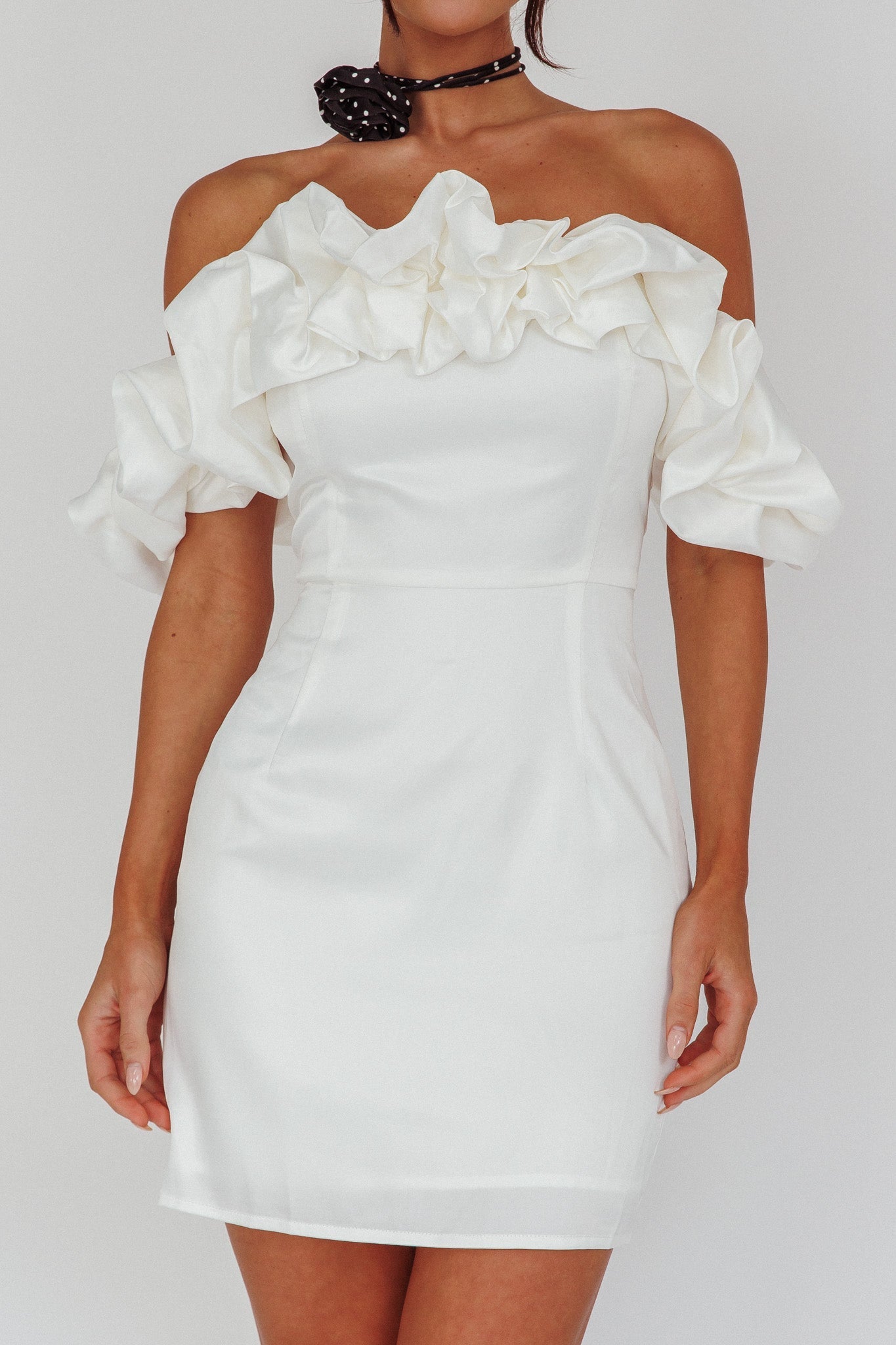 La Palma Off-Shoulder Mini Dress Off White