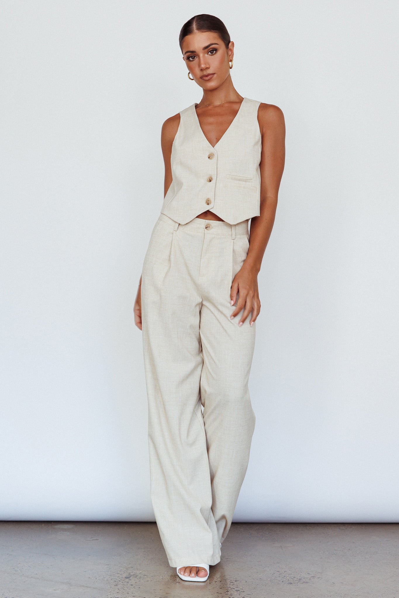 Times Square Buttoned Waistcoat Top Natural