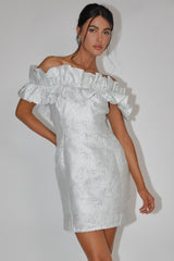 Memoire Off-Shoulder Jacquard Mini Dress Off White