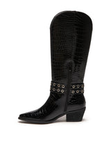 THERAPY Maiden Cowboy Boot Black Patent Croc