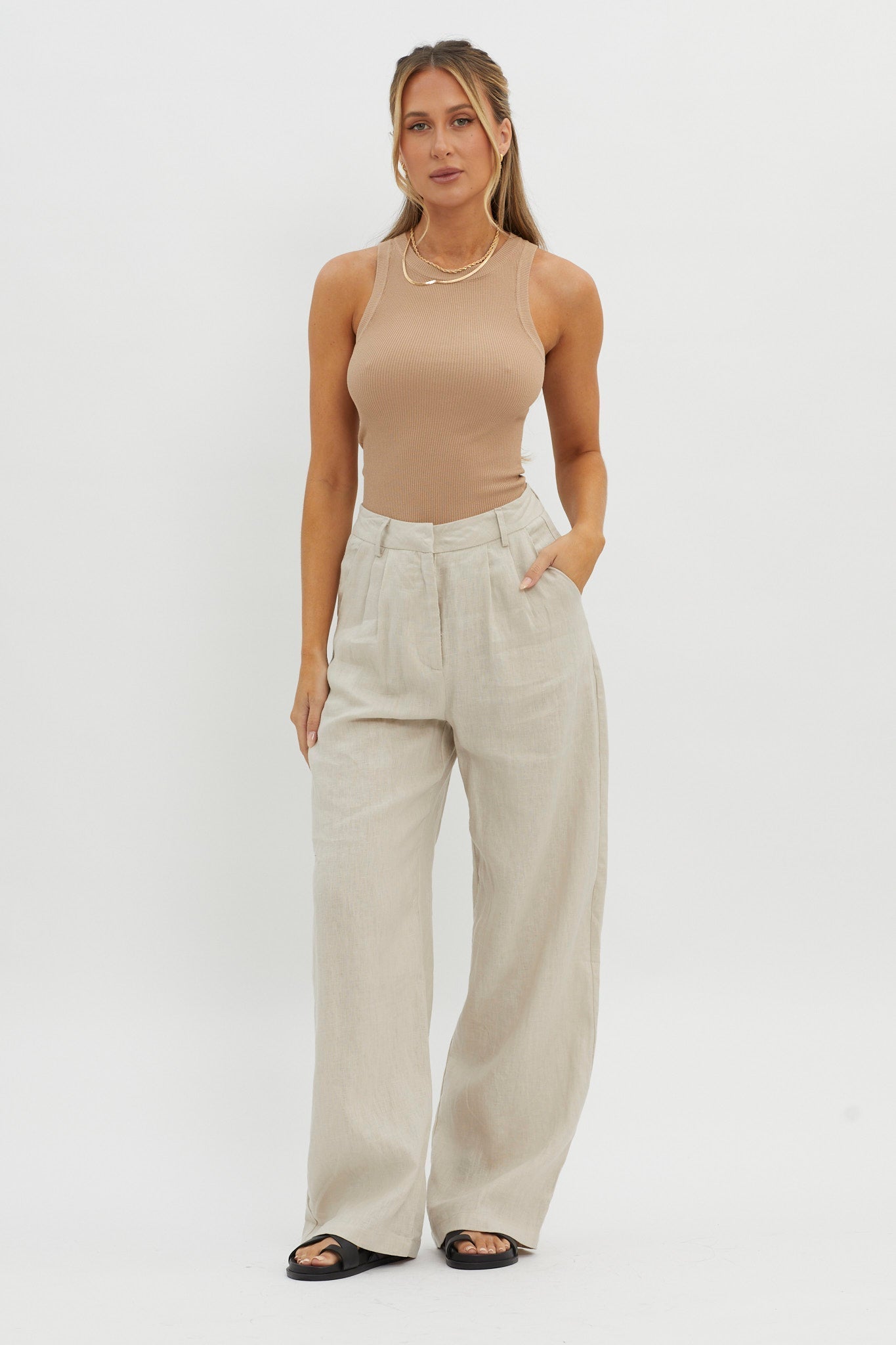Level Up Ribbed Top Beige