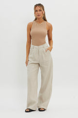Level Up Ribbed Top Beige