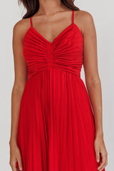 Spoken For Accordion Pleat Midi Dress Red