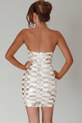 Tupelo Cut-Out Waist Sequin Mini Dress Gold/White
