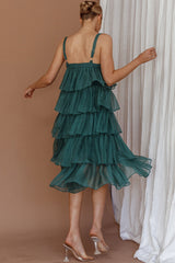 Merry Layered Frill Midi Dress Turtle Green