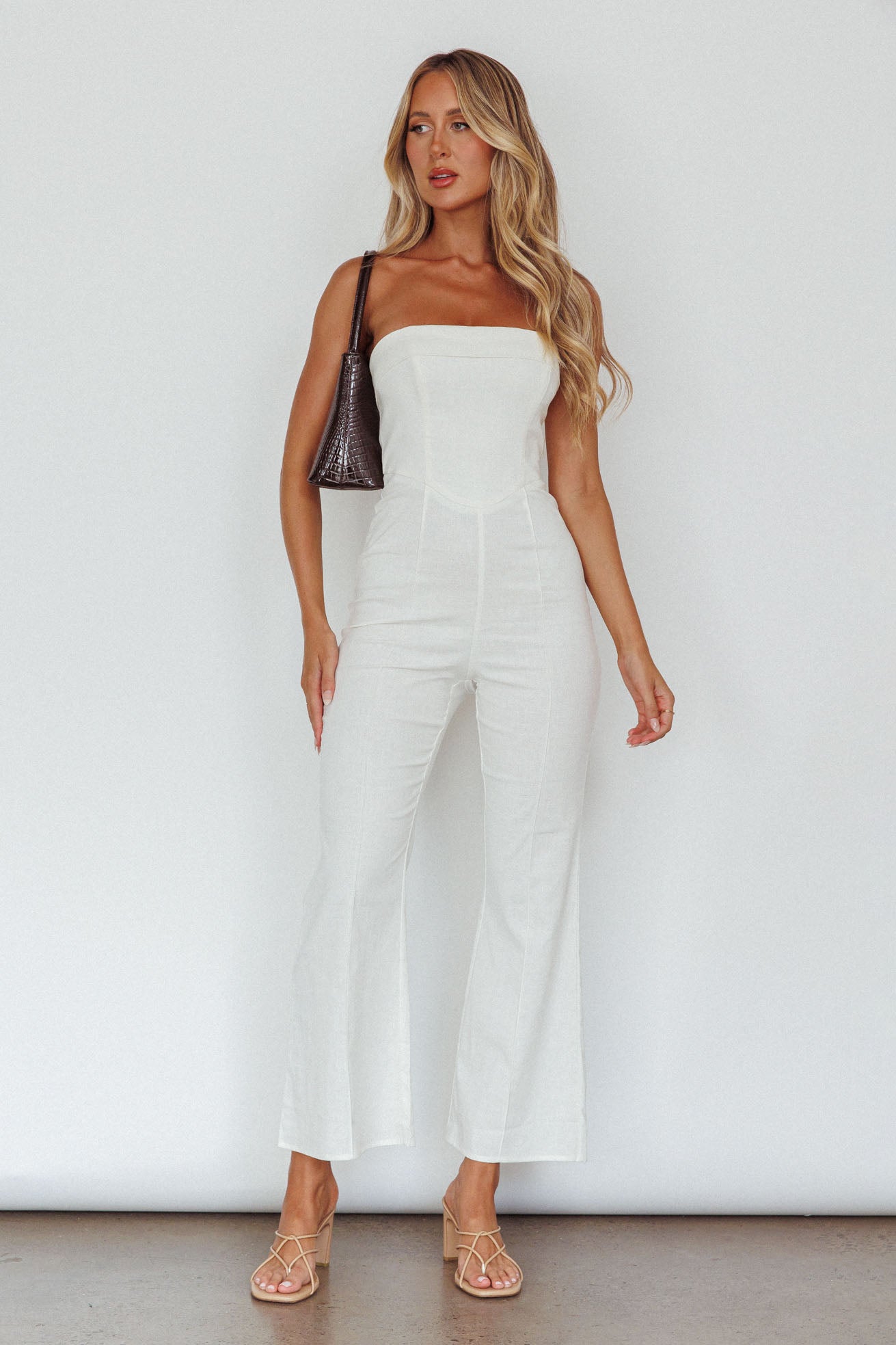 What's The Catch Strapless Jumpsuit White