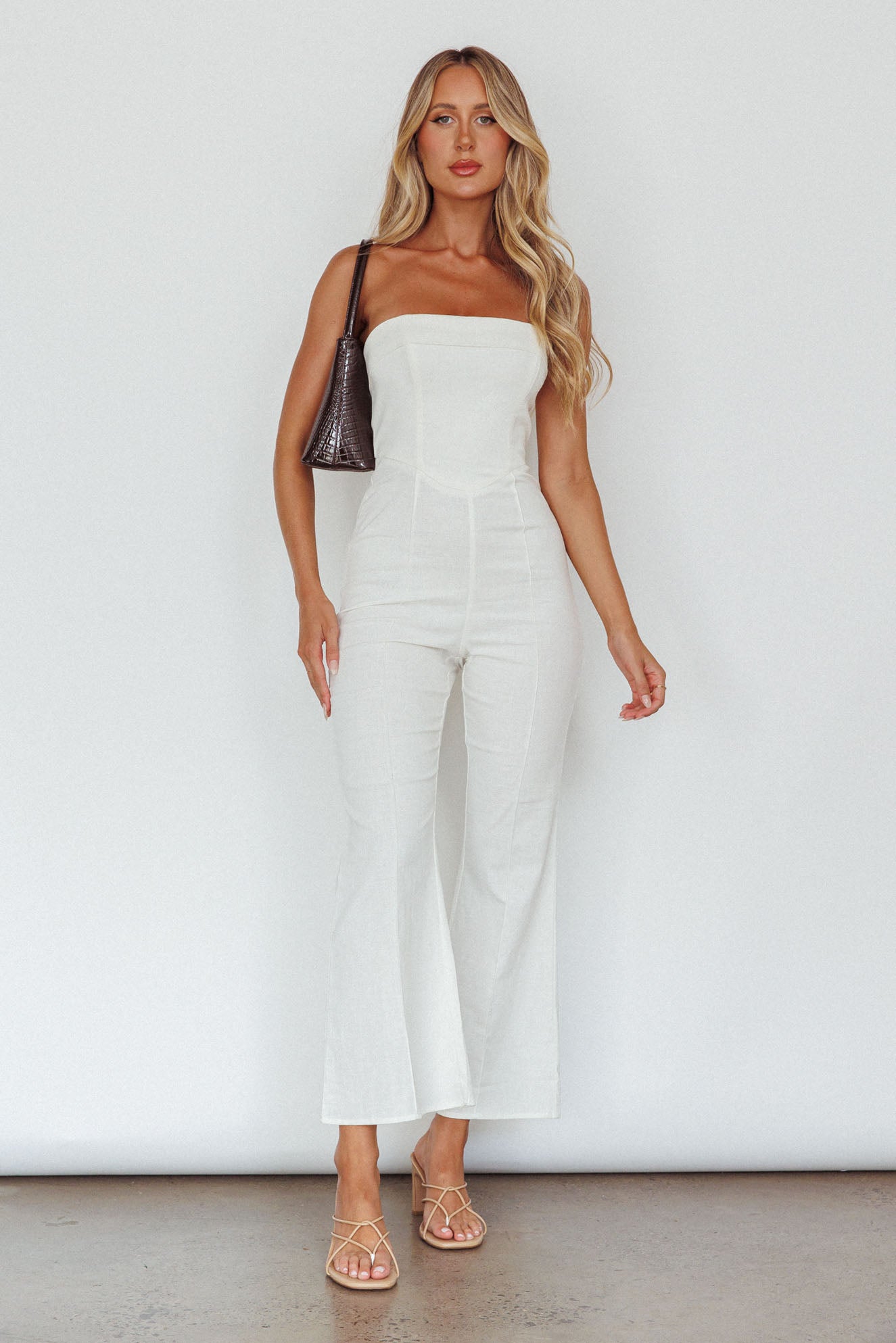 What's The Catch Strapless Jumpsuit White