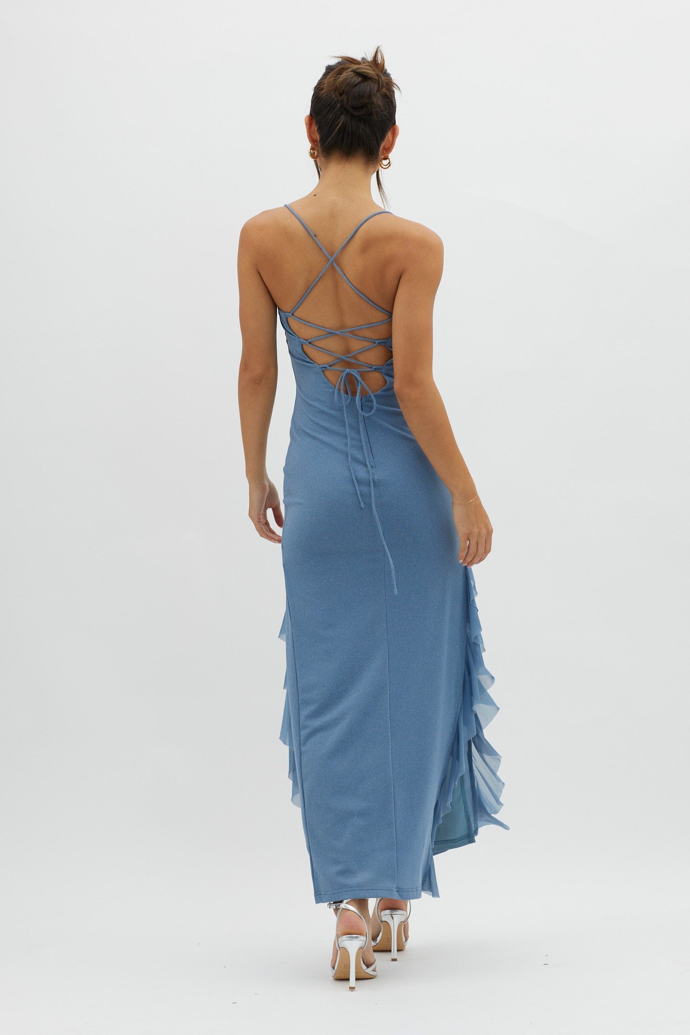 Rosilyn Split Ruffle Midi Dress Blue