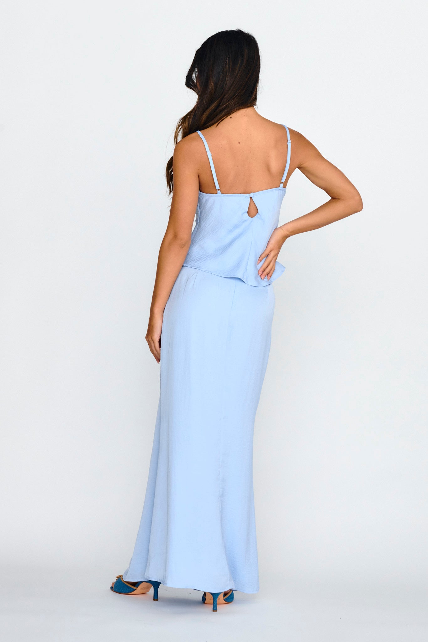 Pammy Lace Trim Maxi Skirt Cloud Blue
