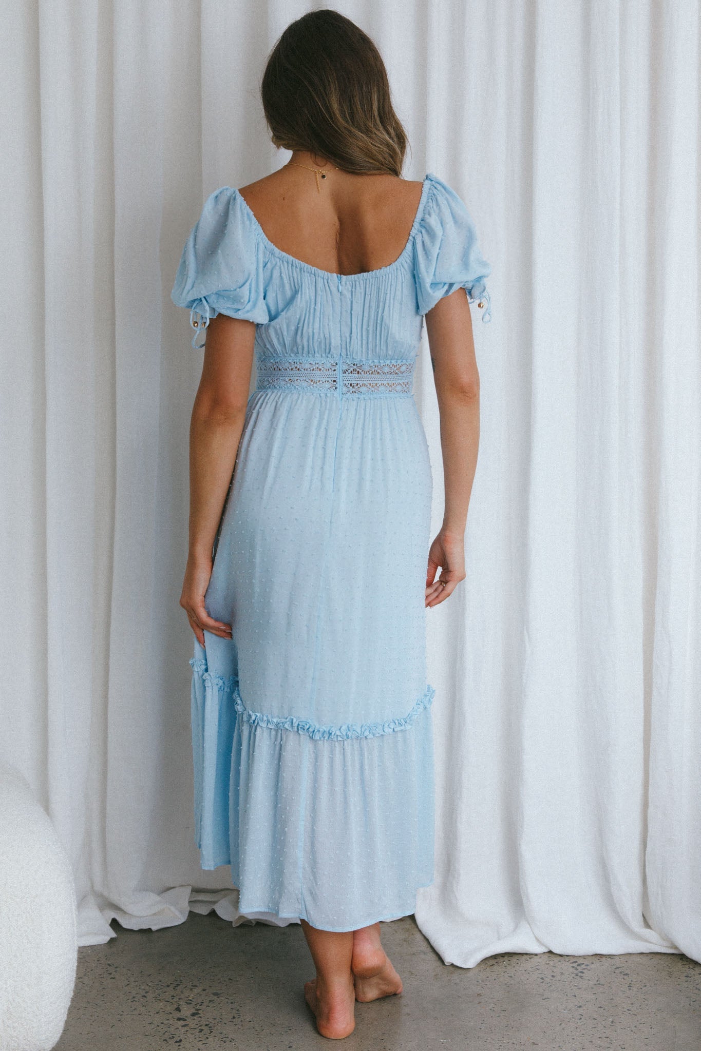 Topanga Canyon String Tie Boho Midi Dress Steel Blue