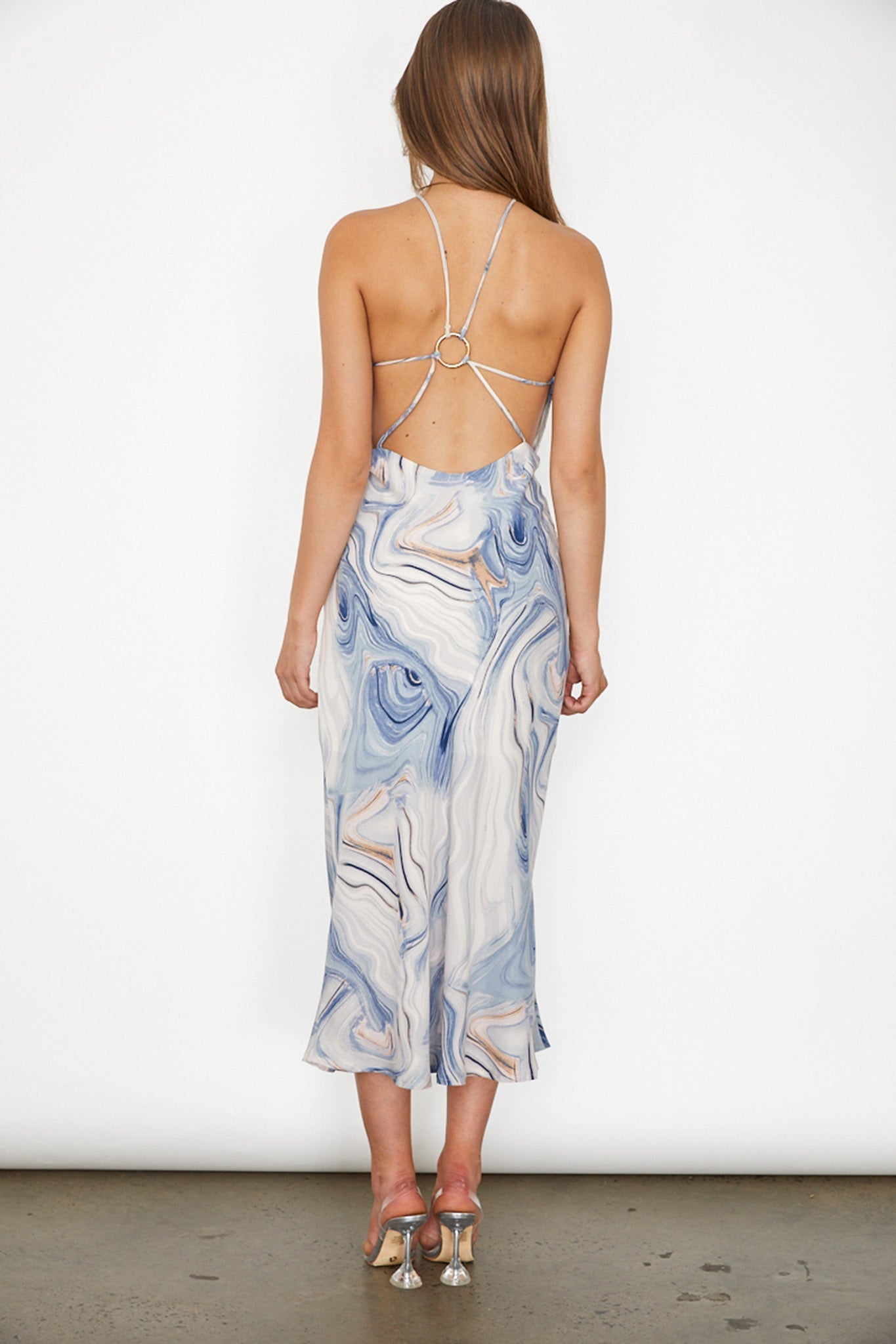 Elanora Strappy Midi Dress Marbled Blue