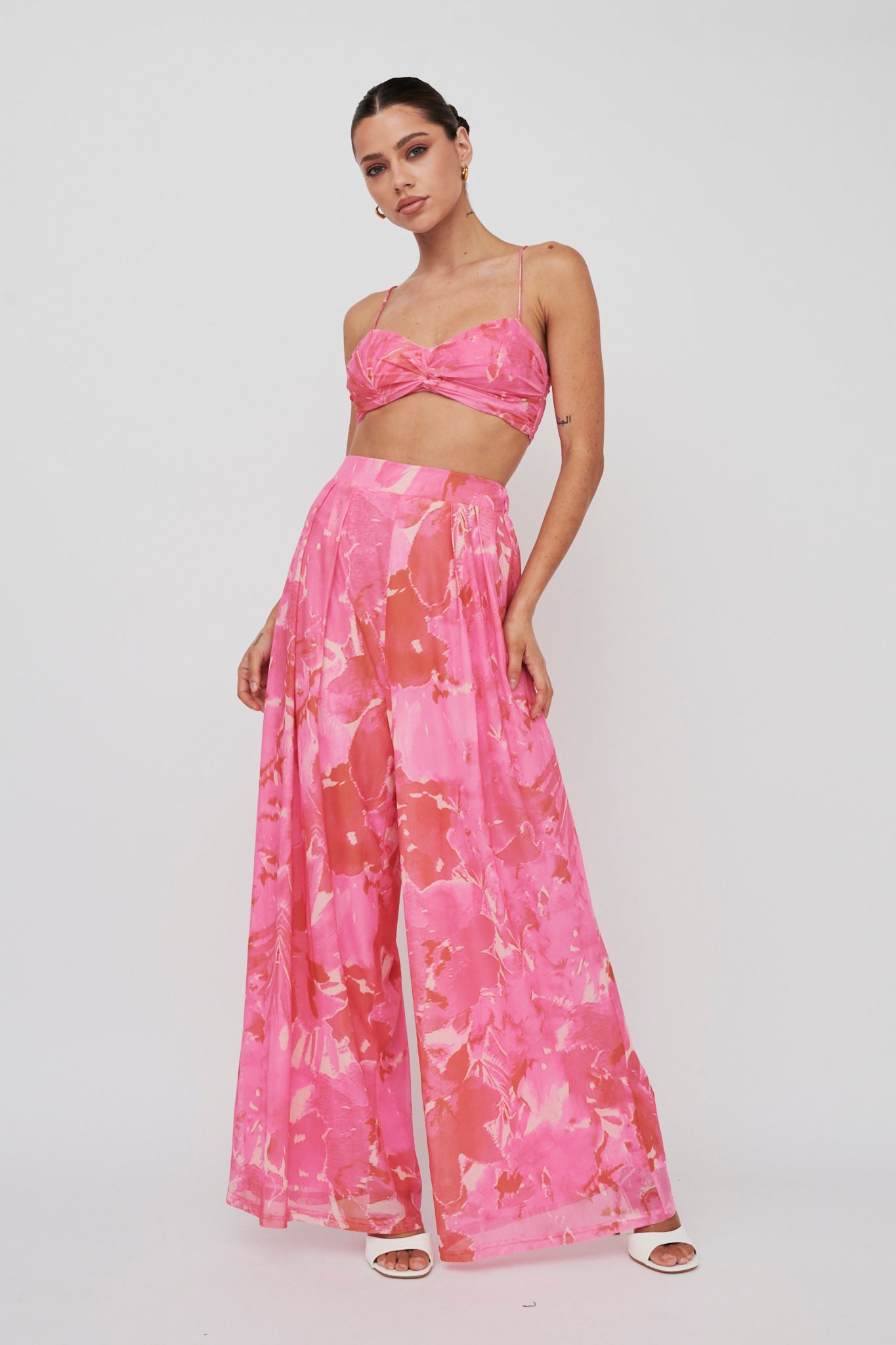 Tammi Tied Back Crop Top Print Blush