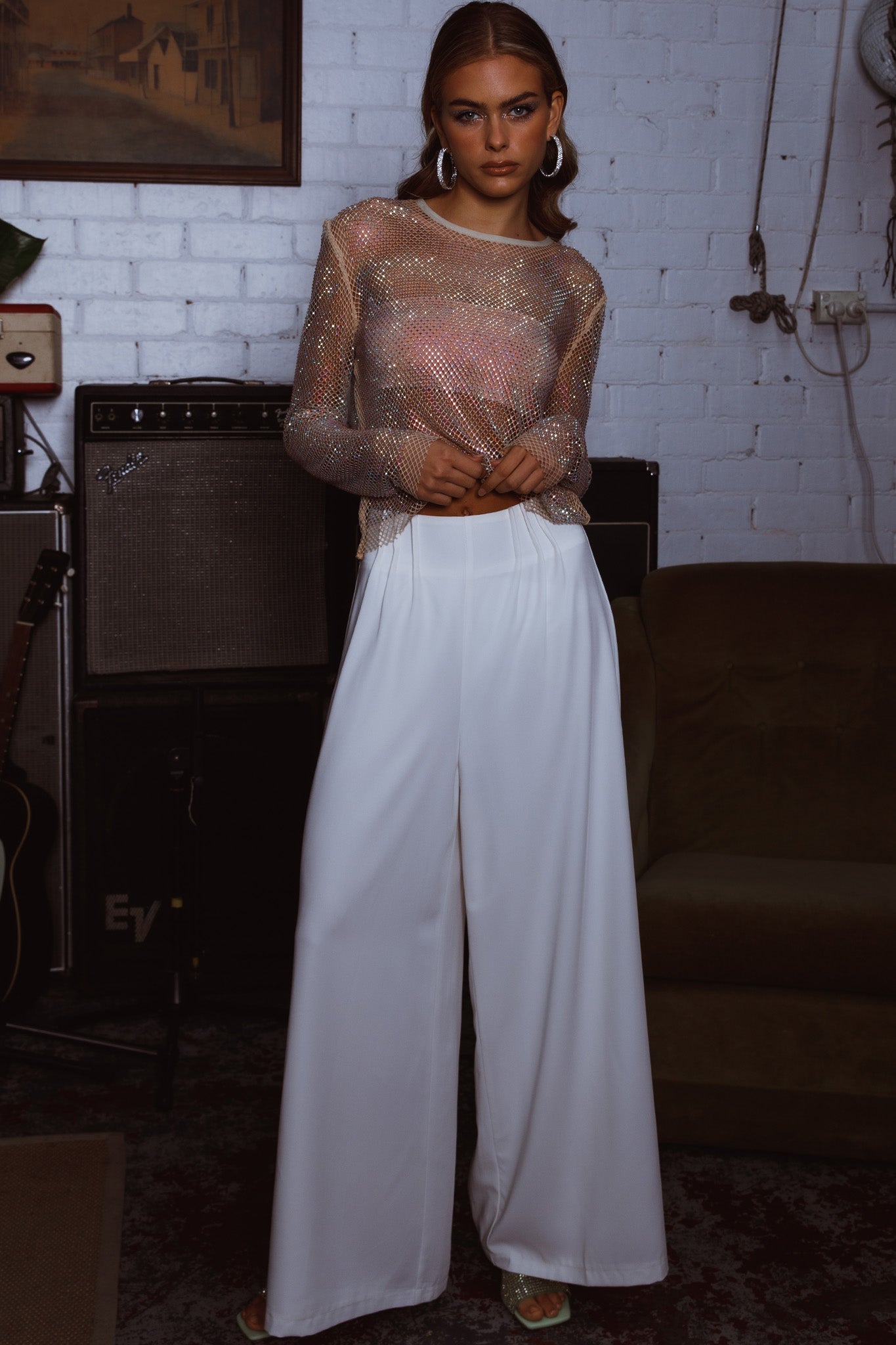 Vous Etes Belle Pleated Waist Pants White