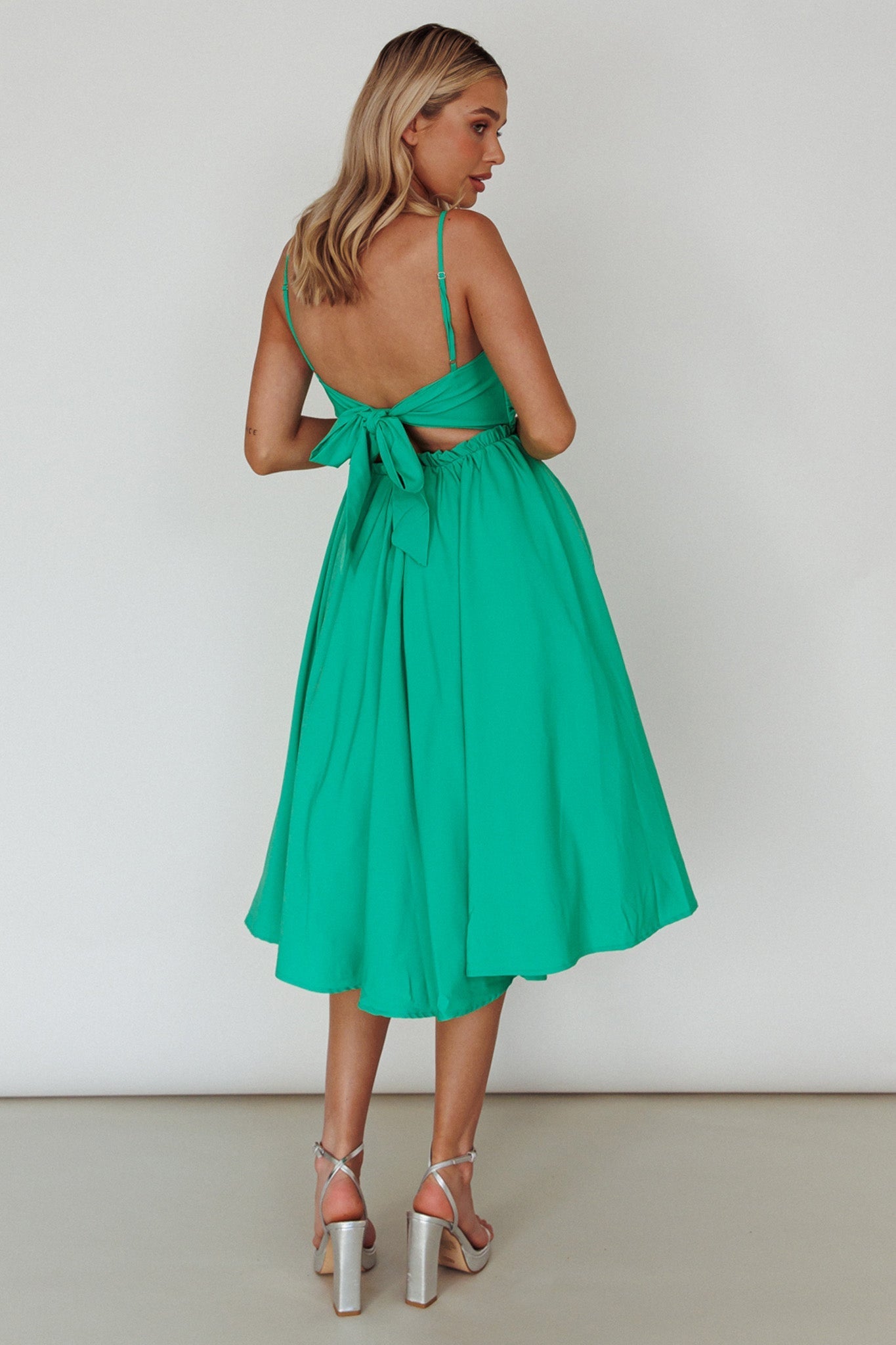 Salome Tied Back Knee Length Dress Green