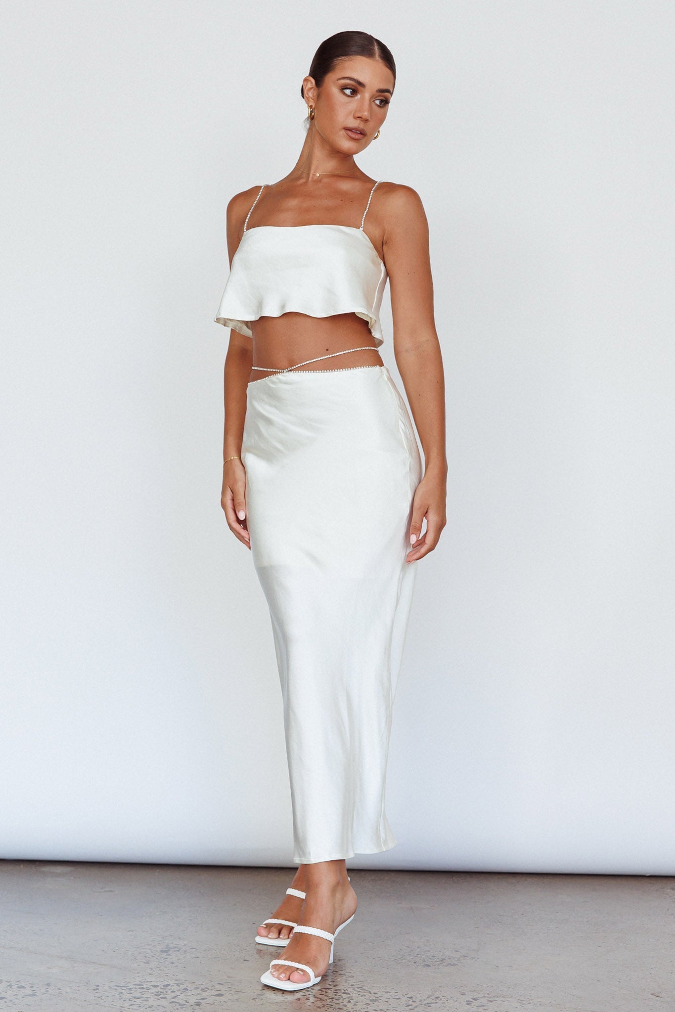 Tahni Diamante Chain Maxi Skirt Oyster