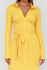 Eastcoast Collared Placket Midi Dress Yellow