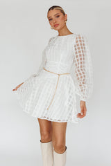 Tatiana Long Sleeve Plaid Mini Dress White