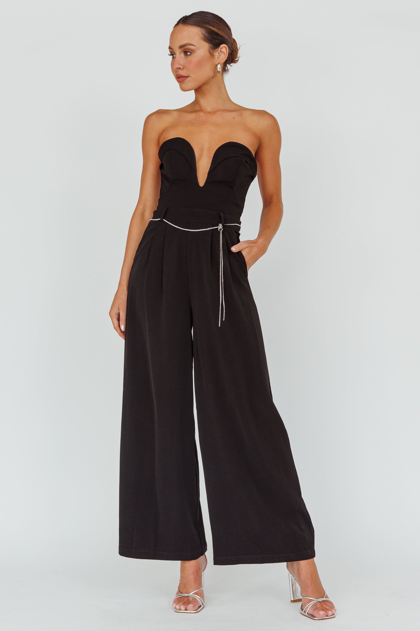 Kayte Strapless Belted Waist Jumpsuit Black