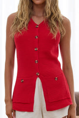Flowering Romantic Longline Knit Vest Red