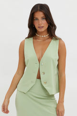 Philomena Button Vest Top Sage