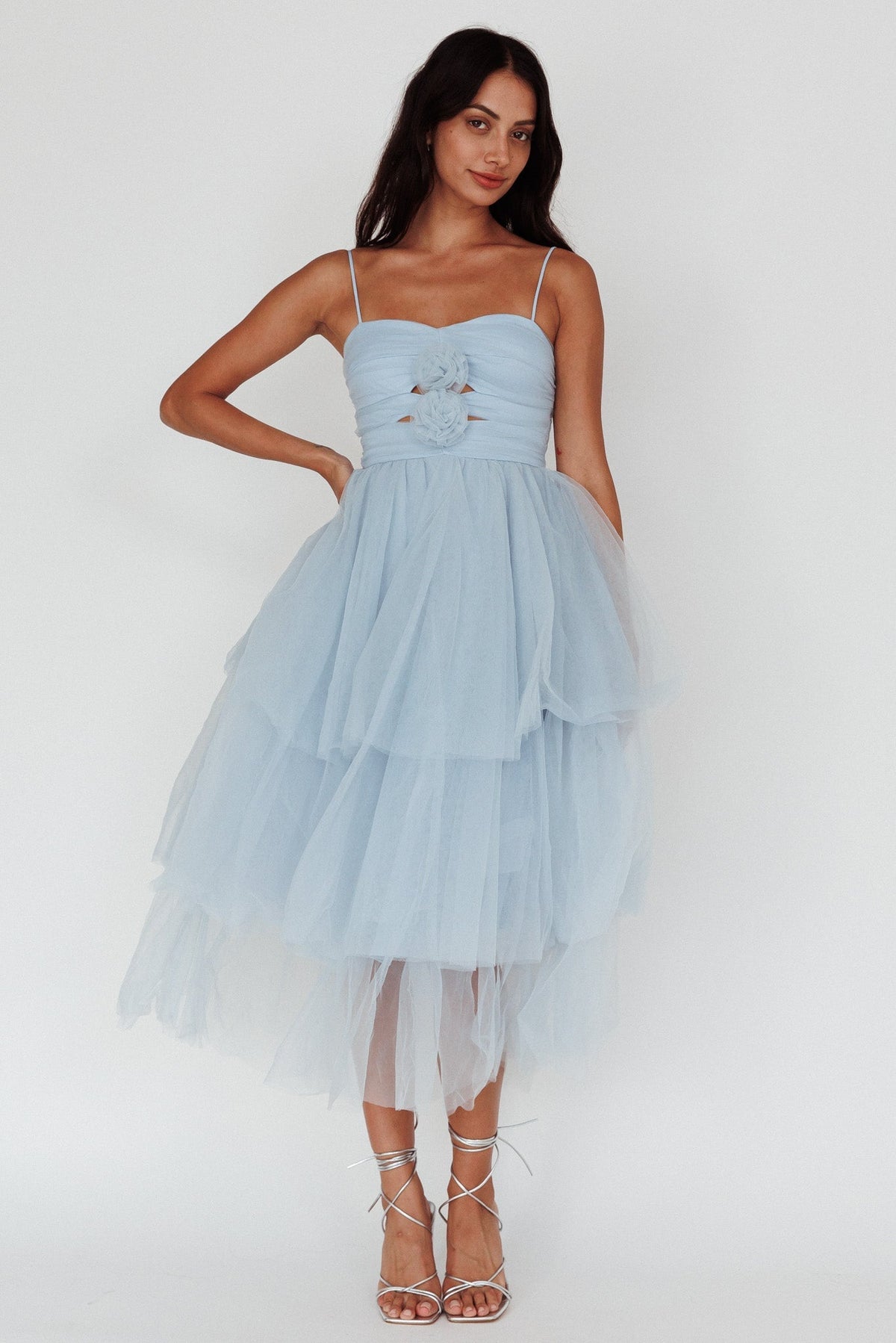 Seraphina Rose Bodice Tulle Midi Dress Baby Blue