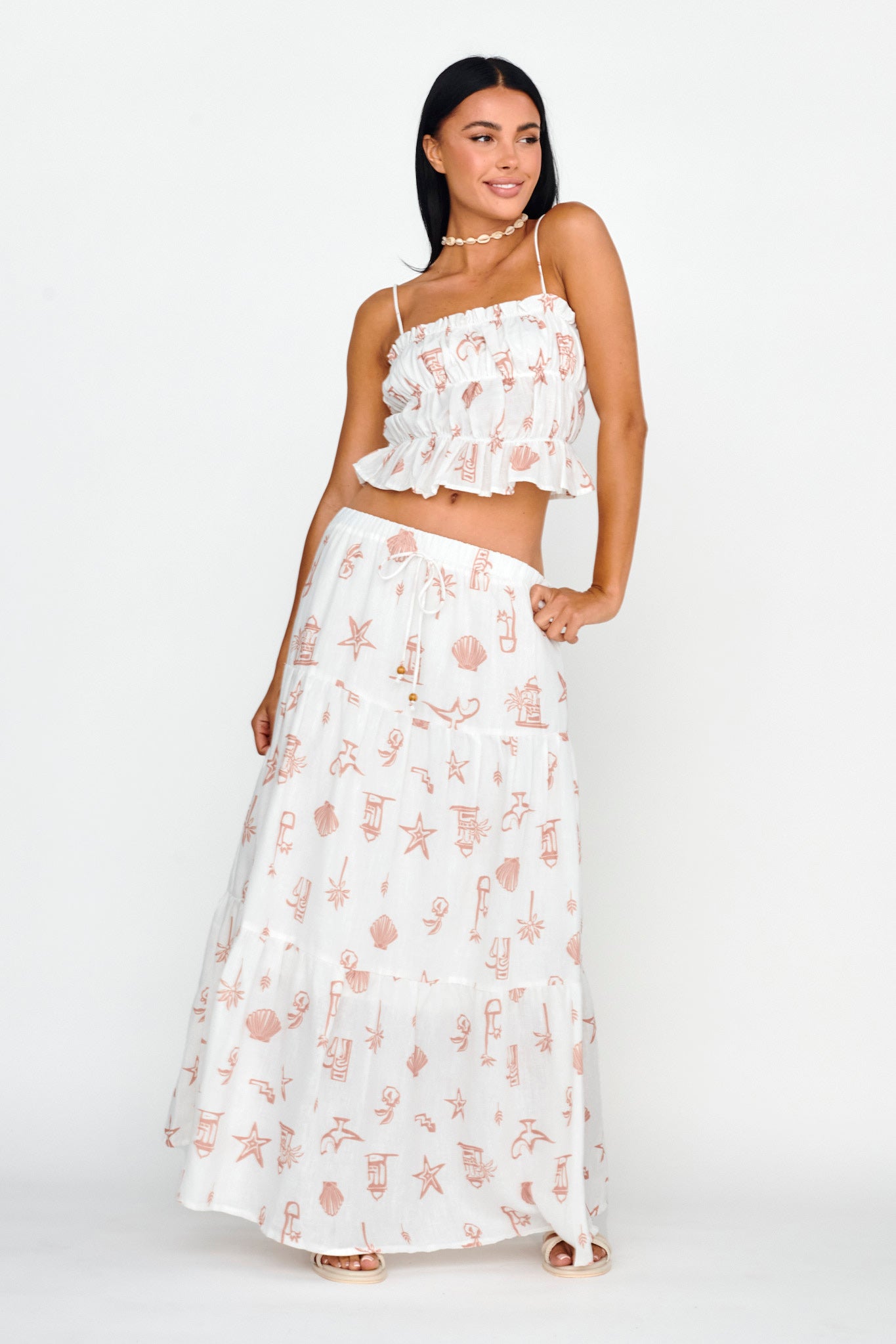 South Bay Ruched Cami Top Print Mocha