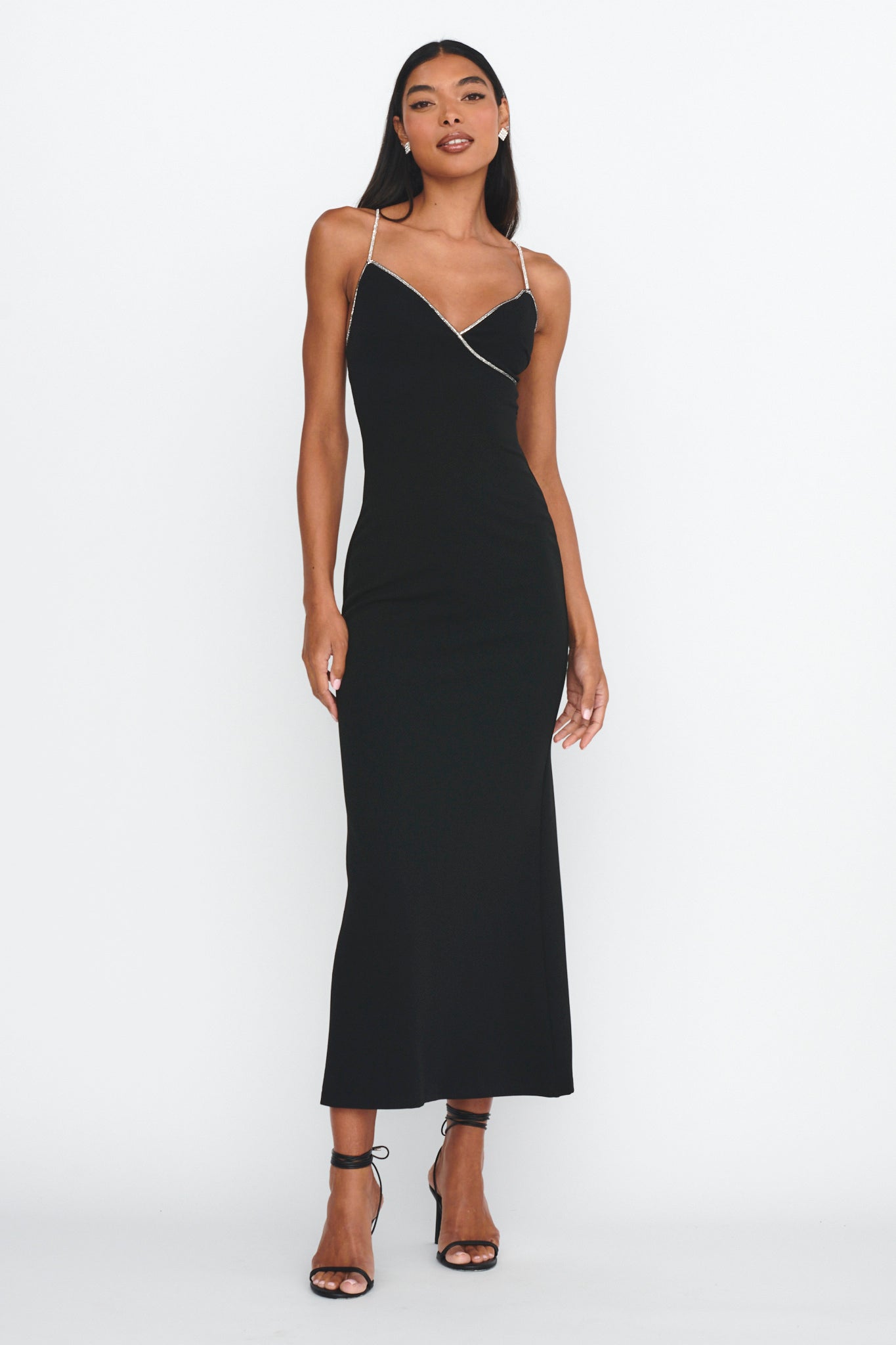 Harleigh Diamante Strap Tied Back Dress Black