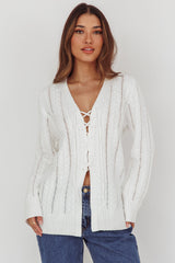 Seattle Lace-Up Front Knit Top White
