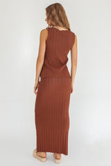 Kimora Ribbed Knit Maxi Skirt Brown