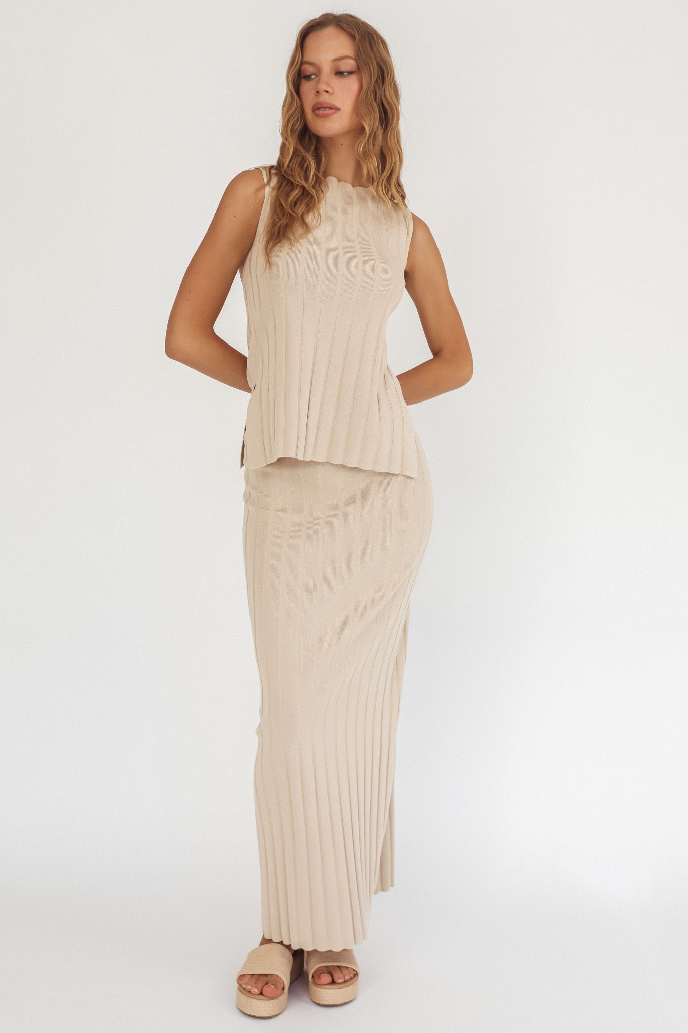 Kimora Sleeveless Knit Top Sand