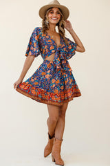 Suva Tie-Knot Bust A-Line Dress Floral Print Navy