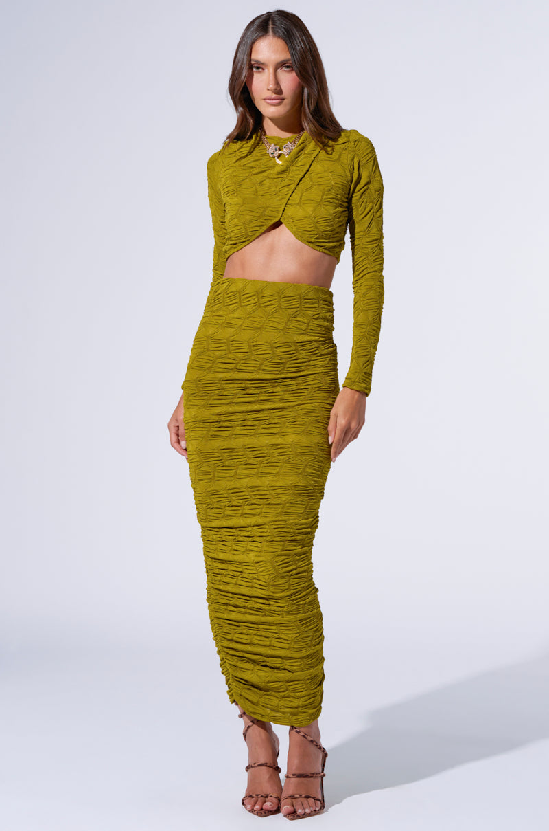MAYBE NEXT TIME RUCHED LONG SLEEVE TOP IN OLIVE