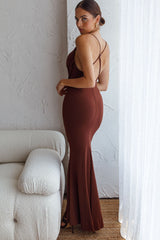 Myrah Draped Bust Mermaid Maxi Dress Mocha