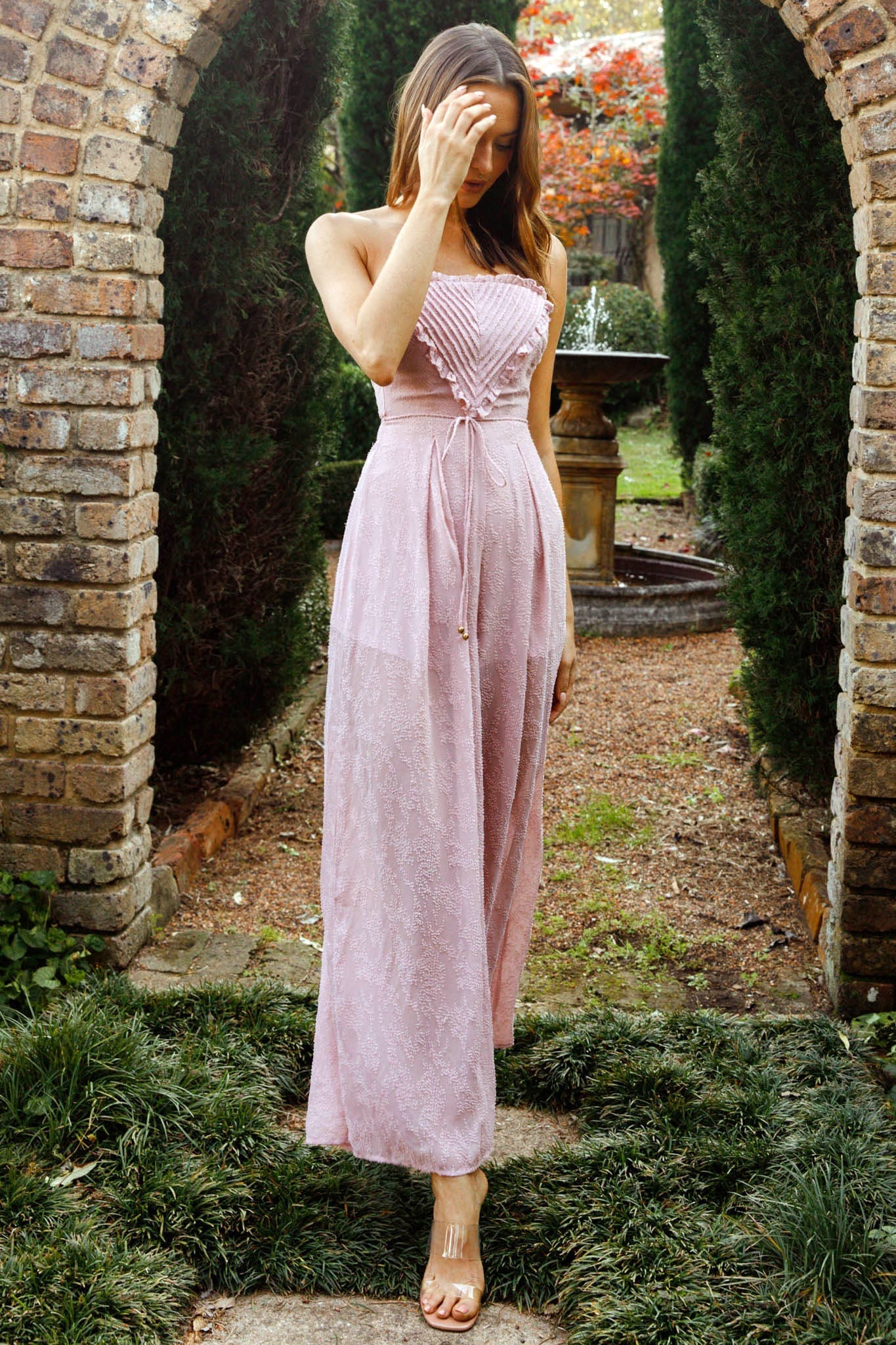 La Galerie Pintuck Pleat Bandeau Jumpsuit Blush