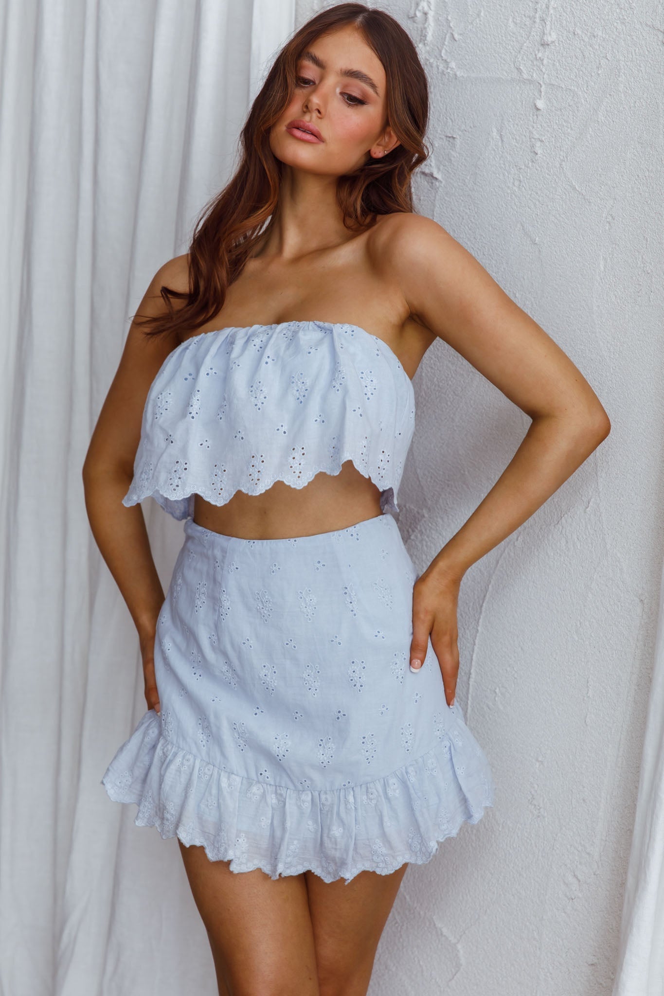 Kyla Scalloped Hem Mini Skirt Blue