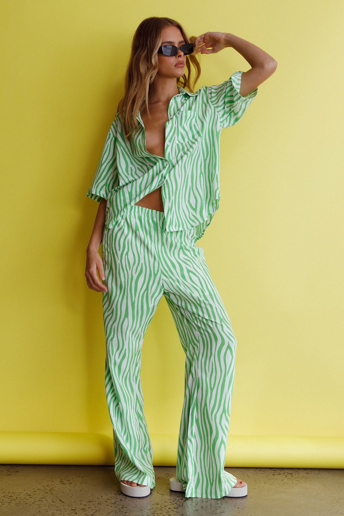 Just A Hunch Button Shirt Zebra Green