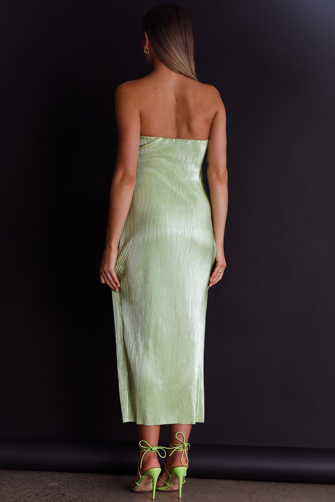 Shondra Accordion Pleat Tube Dress Lime
