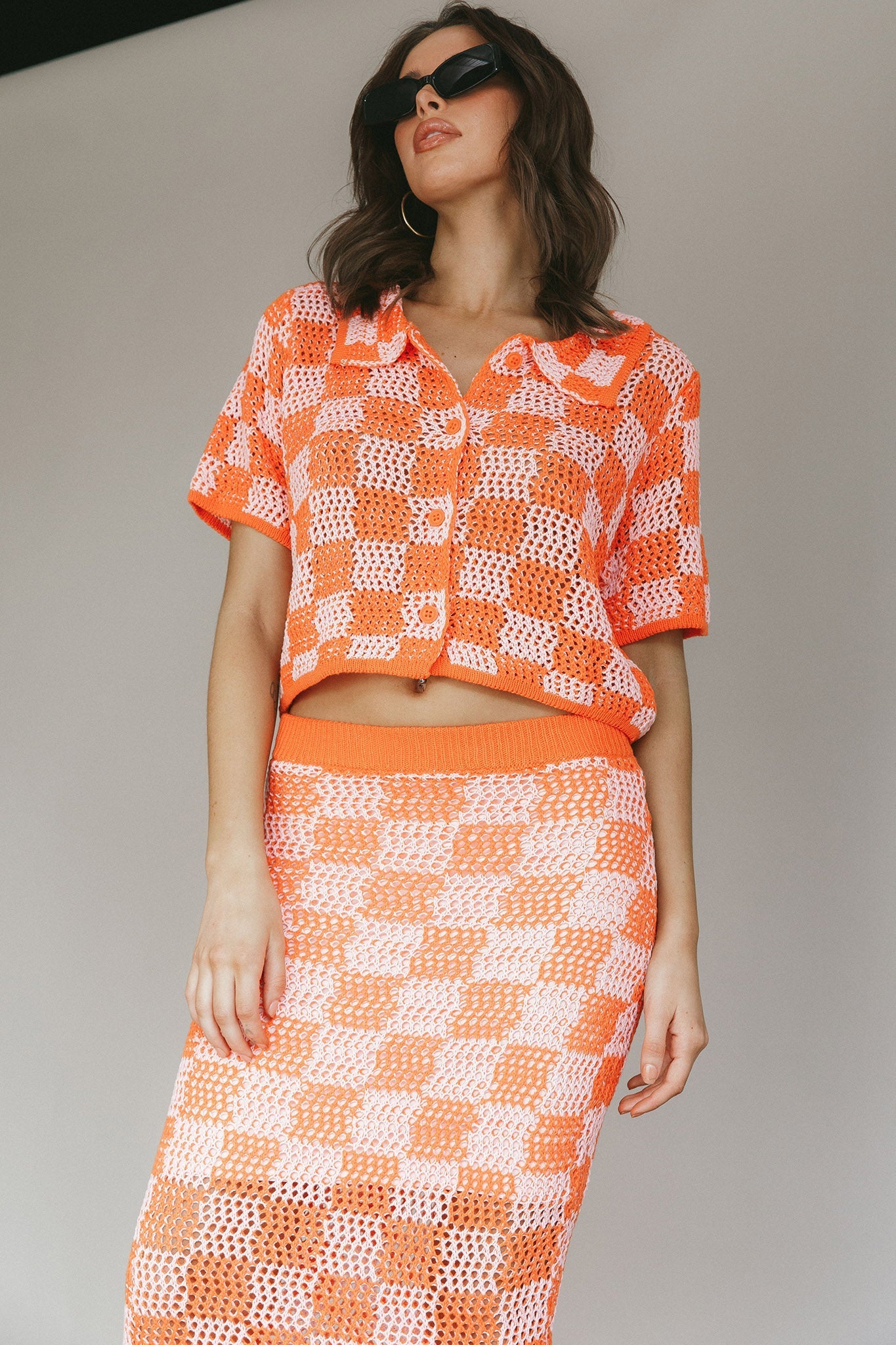 Byron Bay Crochet Buttoned Top Sunset