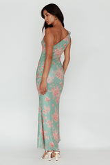 Portland One-Shoulder Jersey Maxi Dress Floral Green