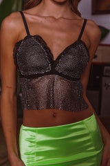 Zion Diamante Mesh Top Black