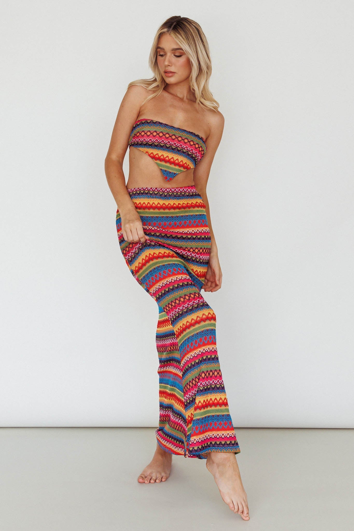 Tulum Knit Midi Skirt Pink Multi