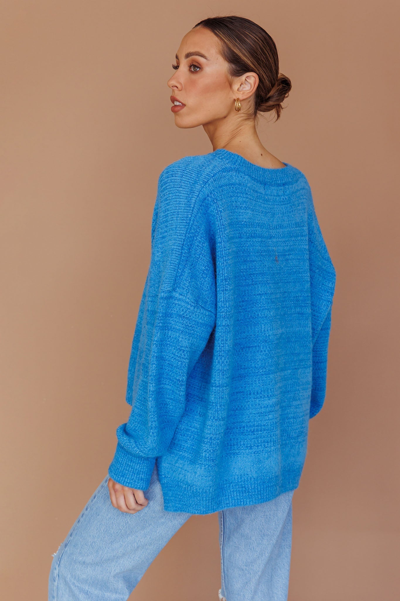 Kayce Dropped Shoulder Knit Sweater Cerulean