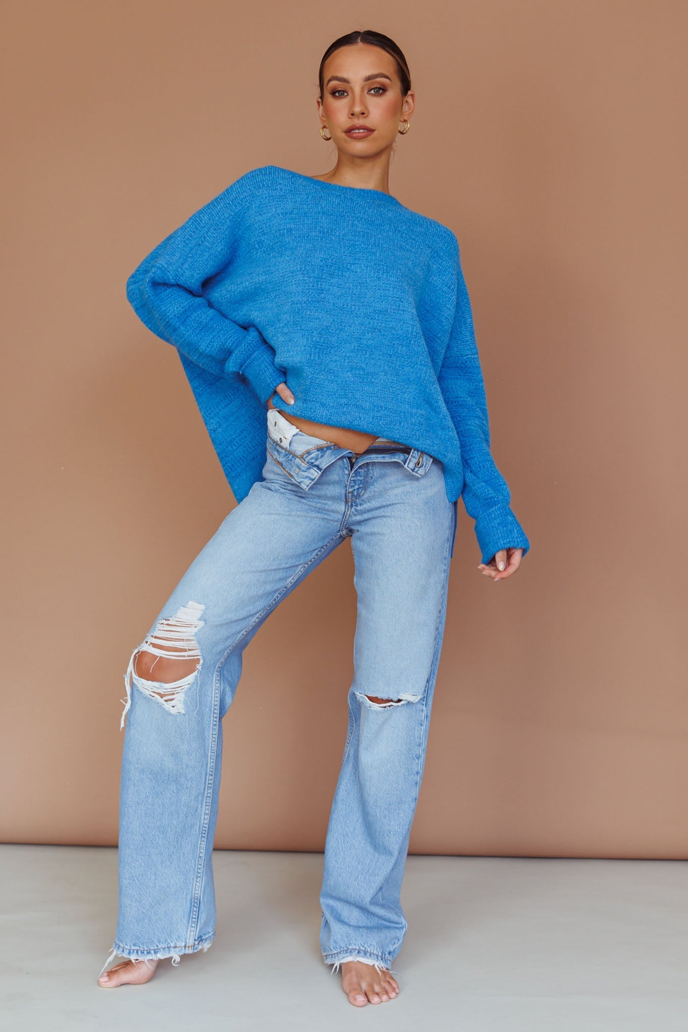 Kayce Dropped Shoulder Knit Sweater Cerulean