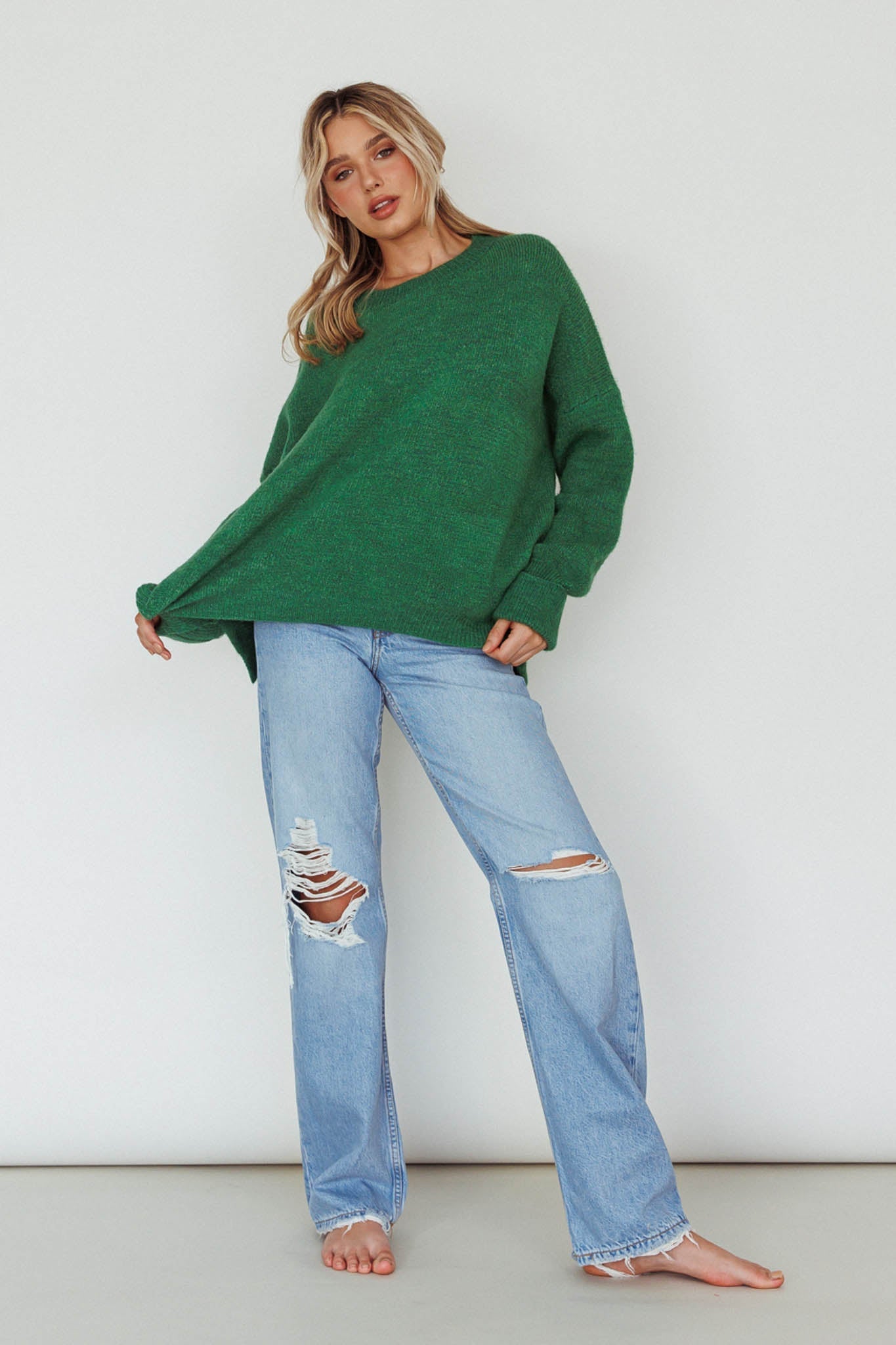 Kayce Dropped Shoulder Knit Sweater Green
