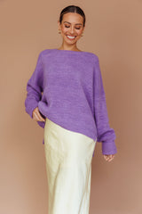 Kayce Dropped Shoulder Knit Sweater Purple
